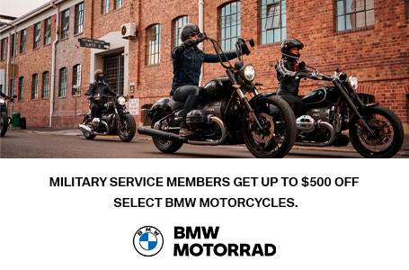 Military Service members get up to $500 off select BMW motorcycles.