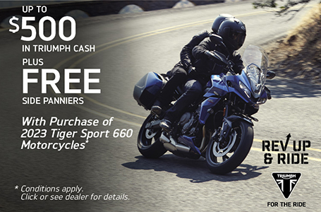 Up To $500 In Triumph Cash Plus Free Side Panniers
