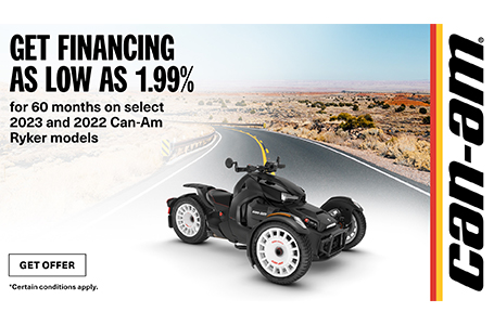 Financing as low as 1.99% for 60-months on select 2023-2022 Can-Am Ryker models