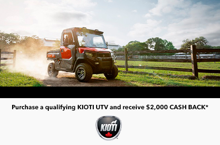 Purchase a qualifying KIOTI UTV and receive $2,000 CASH BACK*