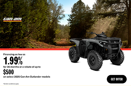Rebates up to $500 or financing as low as 1.99% / 36mo on select Can-Am ATV models