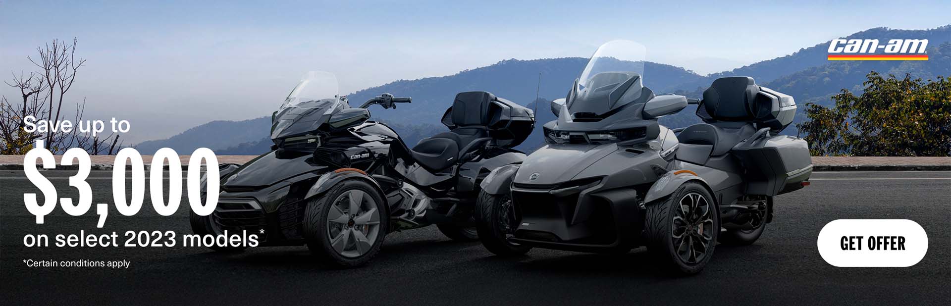 Get a rebate up to $3,000 on select 2023 Can-Am 3-Wheel models
